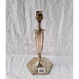 A hexagonal lamp base, 10” high, Sheffield 1928