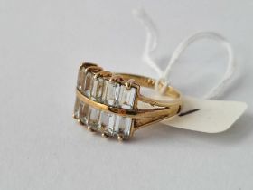 A two tier ten stone topaz ring 9ct size N 4.3 gms