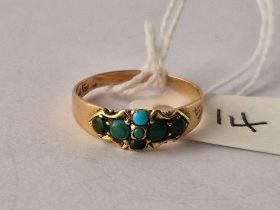 Antique Victorian 15ct fancy turquoise set ring, hallmarked Birmingham 1889, size M