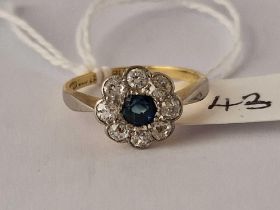 A FINE SAPPHIRE AND DIAMOND CLUSTER RING CHESTER 1921 18CT GOLD SIZE M 2.7 GMS
