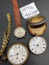 Two metal cased pocket watches and a INGERSOLL wrist watch