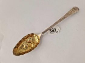 A Georgian bottom marked berry spoon with gilt bowl, London 1780 by CH