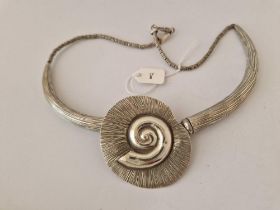 A designer hand made silver necklace with Ammonite pendant 18 inch