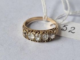 A VICTORIAN OLD CUT FIVE STONE DIAMOND RING APPROX 1.5 CARATS 18CT GOLD SIZE N 3.4 GMS BOXED
