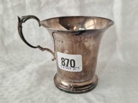 A Christening mug with scroll handle, rim foot, 3.5" high, Sheffield 1816, 133g