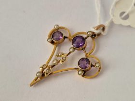A fancy antique amethyst and pearl pendant 9ct