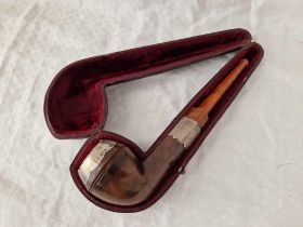 An unusual Victorian boxed pipe with hinged silver top and amber type stem, Birmingham 1897 by LA