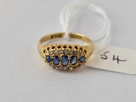 A VICTORIAN SAPPHIRE AND ROSE DIAMOND RING 18CT GOLD BIRMINGHAM 1874 SIZE P 3.8 GMS