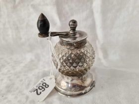 A pepper grinder with bulbous cut glass body, 4" high, London 1901 by JG & S