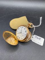 A good rolled gold RENOWN hunter pocket watch with seconds dial W/O in pouch
