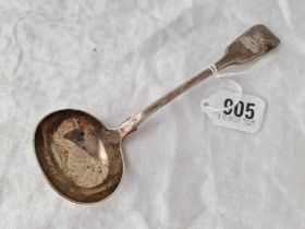 A Victorian fiddle pattern sauce ladle with crest, Dublin 1842 by PW, 63 g.