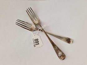 Two OE pattern dessert forks, 1808 and 1843, 70g