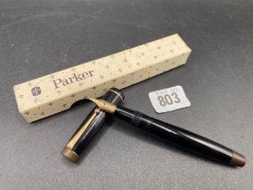 A black DUO FOLD Parker 14ct and VACUMATIC Parker, (Boxed)
