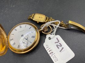 A WALTHAM half hunter pocket rolled gold pocket watch W/O and ladies OMEGA wrist watch