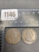 A John Wilkinson Iron Masters token 1793 & a Peace and Plenty halfpenny Token 1794