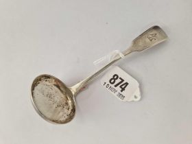 A crested Exeter cream ladle, fiddle pattern, 1867 by TS