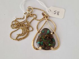 A BLACK OPAL PENDANT AND CHAIN 9CT 18 INCH 12.9 GMS INC.