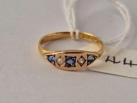 A five stone sapphire and diamond gypsy set ring 18ct gold size O 2 gms