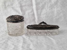 Two embossed top jars with cut glass bases, one Birmingham 1907