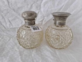 Two Scent Bottles With Cut Glass Globular Shaped Bodies, Sheffield 1913/23