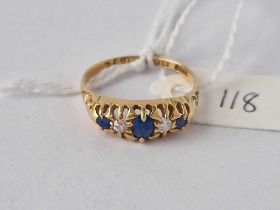 A Antique Sapphire And Diamond Ring 18Ct Gold Size O 2.8 Gms