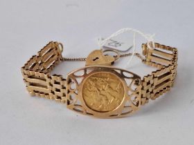 A Quality ½ Sovereign & 9Ct Gate Bracelet 21G Inc