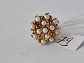 A Vintage Large Flower Head Pearl Cluster Ring In 9Ct Size P 6G Inc