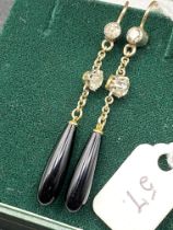 A Pair Of Victorian Gold Diamond And Onyx Drop Earrings Boxed