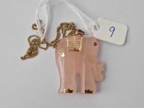 A Quartz Elephant Pendant Necklace 9Ct 18 Inch 14 Gms