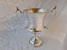 A Campana Shaped Trophy Cup With Two Leaf Capped Handles, 9" High, London, 390G