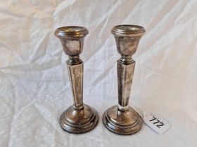 A Pair Of Candlesticks With Circular Bases And Octagonal Stems, 5" High, Birmingham 1969