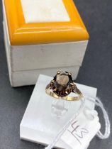 A Large Smokey Quartz Oval Ring 9Ct 2.7 Gms Boxed