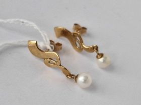 A Pair Of Pearl Drop Earrings 9Ct