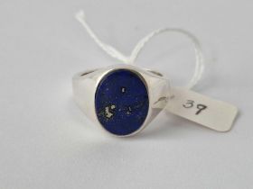 A Good Quality Large Heavy Silver And Lapis Oval Signet Ring Size Z 16 Gms