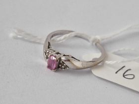 A White Gold Pink Sapphire And Diamond Ring 10Ct Gold Size O 1.8 Gms