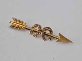 Victorian Double Horseshoe Arrow Brooch 9Ct Set With Pearls 4.1G