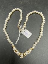 A Fine Diamond And Pearl 14Ct Gold Necklace 19.3G