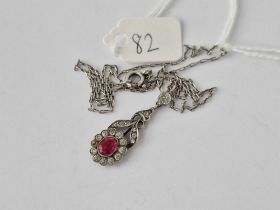 A Antique Silver And Paste Floral Pendant Necklace