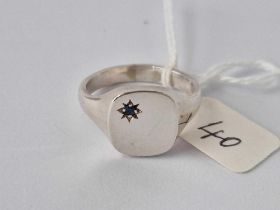 A Good Silver And Sapphire Set Signet Ring Size Z + 1