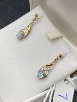 A Pair Of Diamond And Topaz Earrings 9Ct Boxed
