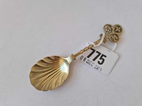 A Decorative Silver Gilt Caddy Spoon With Pierced Stem, Sheffield 1875 By Ap With Kite Mark