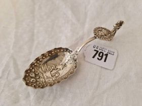 A Dutch Caddy Spoon With Embossed Bowl