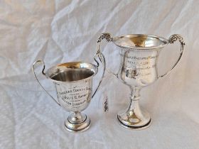 Two Smaller Trophy Cups, Each With Two Handles, London 1925 And Birmingham 1960, 145G