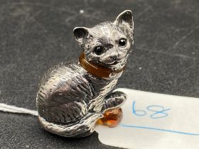 Sterling Silver And Amber Model Of A Cat 3.5Cm High 23.5G