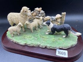 A Leonardo Group Of Sheep And Dog 10 Inches Wide