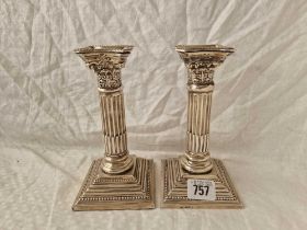 A Pair Of Chester Corinthian Column Candlestick With Stepped Square Bases And Detachable Nozzles,