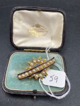 A Victorian Pearl And Enamel Brooch 15Ct Gold Tested 5 Gms In Original Box