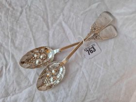 A Pair Of Victorian Berry Spoons Embossed With Fruit, London 1871 By Hl, Hl, 110G