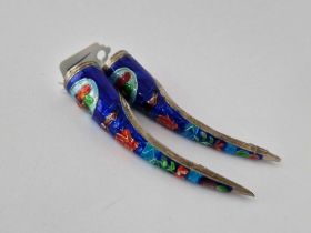 A Pair Of Chinese Silver And Enamel Ladies Fingers