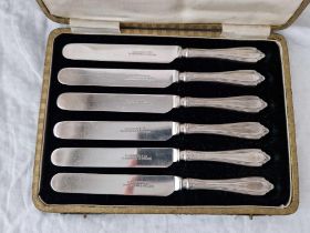 A Box Of Six Tea Knives With Silver Handles, Sheffield 1952